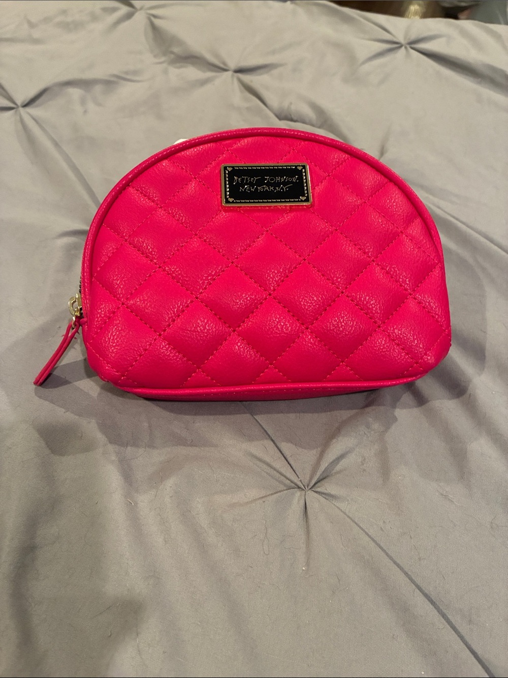 Betsey Johnson Bright Fuchsia Quilted Cosmetic Case